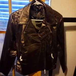 G by Giuliana brand Shiny Black Biker type PU Leather Jacket Vegan
